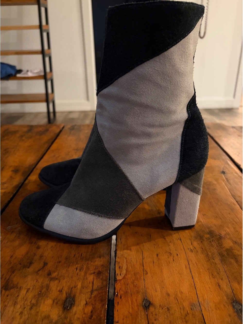 Matisse Suede Jigsaw Ankle Boots Black Gray Color Block Size 10 Made in Brazil